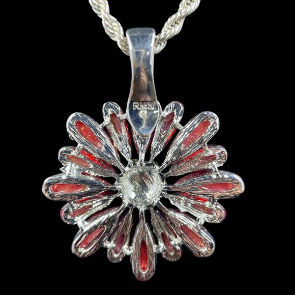Vintage RMN Red Flower Pendant Necklace Coquette Cottagecore Fairycore 24" - Picture 6 of 8